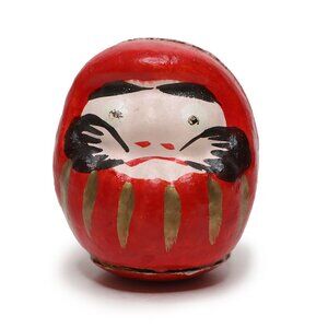 Vintage Japanese Daruma Doll | Hand Painted Good Luck Talisman Wood Folk Art Zen